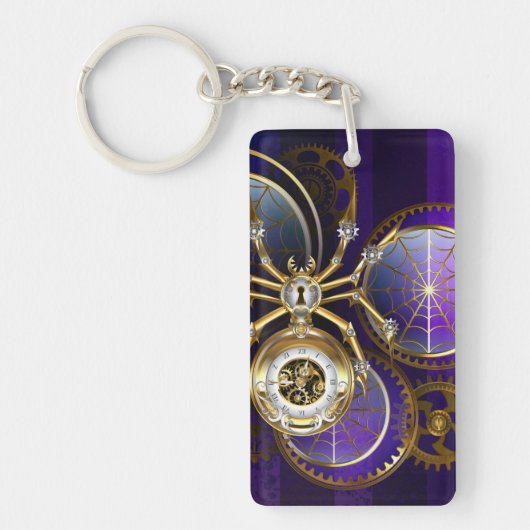 Steampunk Spider on Purple キーホルダー (正面)