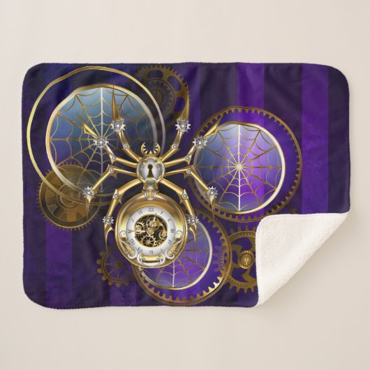 Steampunk Spider on Purple シェルパブランケット (正面(横))
