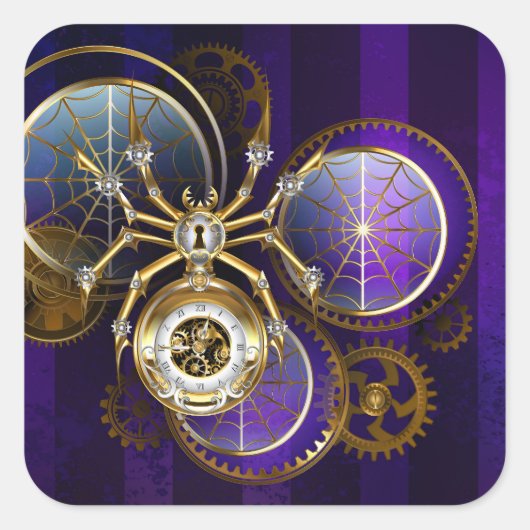 Steampunk Spider on Purple スクエアシール (正面)