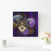 Steampunk Spider on Purple スクエア壁時計 (ホーム)