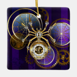 Steampunk Spider on Purple セラミックオーナメント