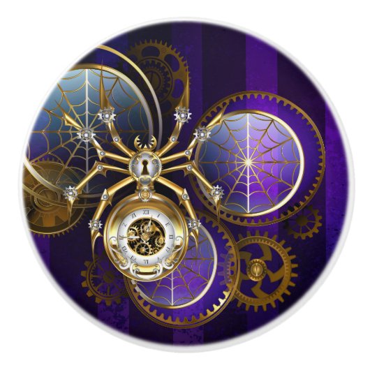 Steampunk Spider on Purple セラミックノブ (正面)