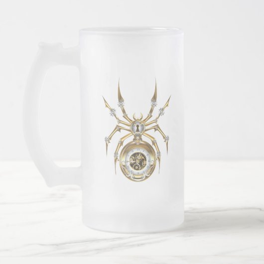 Steampunk Spider on Purple フロストグラスビールジョッキ (左)