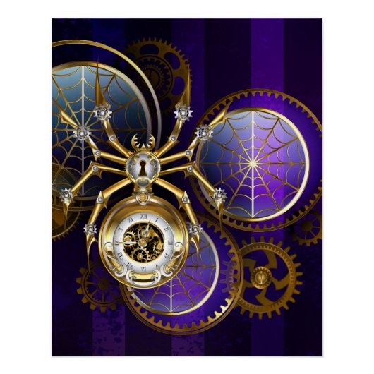 Steampunk Spider on Purple ポスター (正面)