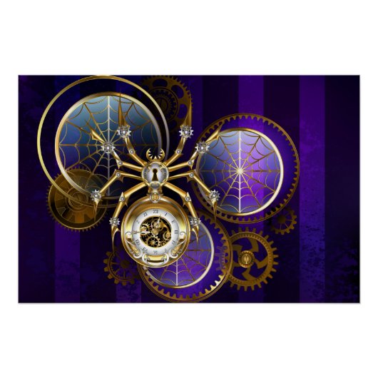 Steampunk Spider on Purple ポスター (正面)