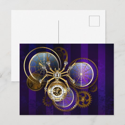 Steampunk Spider on Purple ポストカード (正面/裏面)