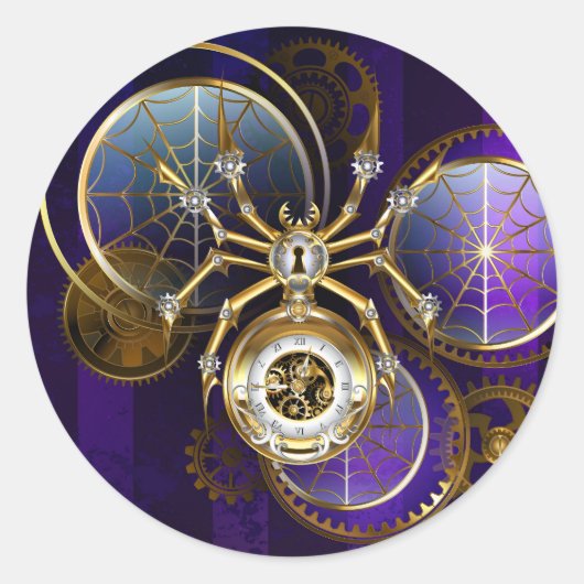 Steampunk Spider on Purple ラウンドシール (正面)