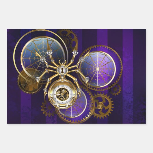 Steampunk Spider on Purple ラッピングペーパーシート (正面)