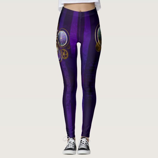 Steampunk Spider on Purple レギンス (正面)