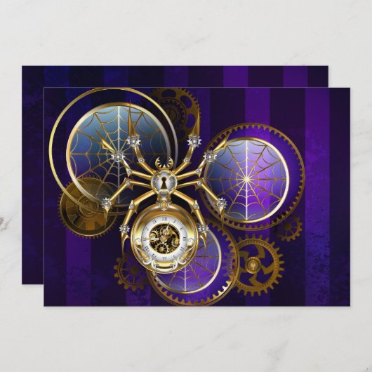 Steampunk Spider on Purple 招待状 (正面/裏面)