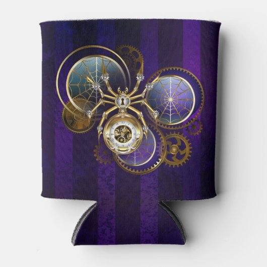 Steampunk Spider on Purple 缶クーラー (正面)