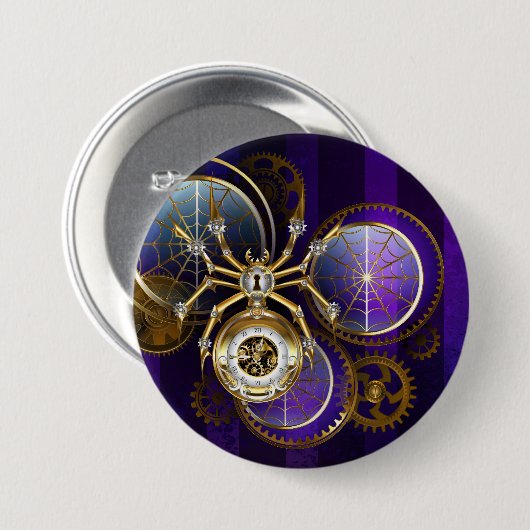 Steampunk Spider on Purple 缶バッジ (正面&裏面)