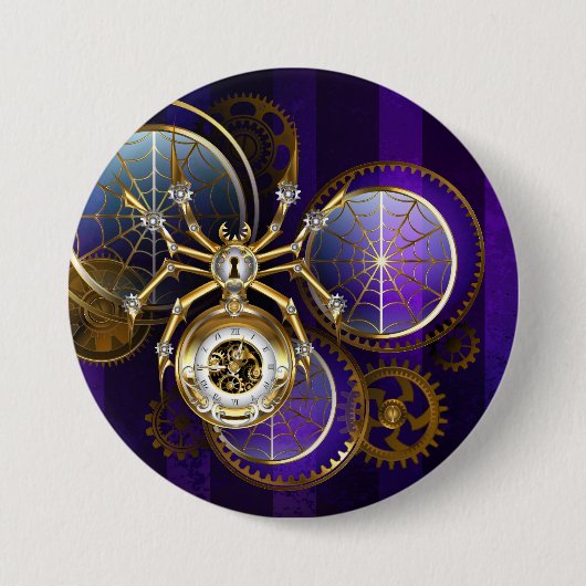 Steampunk Spider on Purple 缶バッジ (正面)