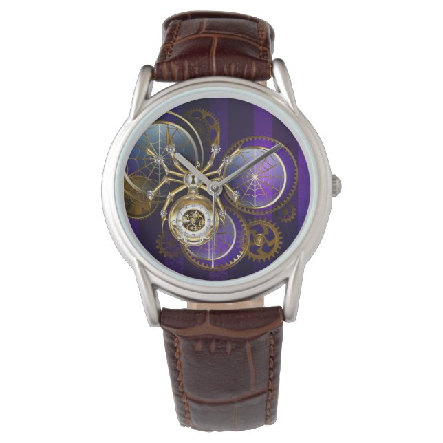 Steampunk Spider on Purple 腕時計 (正面)