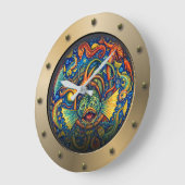 Steampunk Submarine Porthole Undersea Creatures ラージ壁時計 (傾斜)