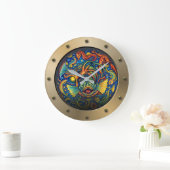 Steampunk Submarine Porthole Undersea Creatures ラージ壁時計 (ホーム)