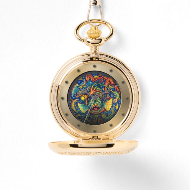 Steampunk Submarine Porthole Undersea Creatures 腕時計 (正面)