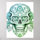 Steampunk Sugar Skull Drawing Art for Adults Wall ポスター (正面)