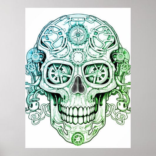 Steampunk Sugar Skull Drawing Art for Adults Wall ポスター (正面)