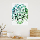 Steampunk Sugar Skull Drawing Art for Adults Wall ポスター (キッチン)