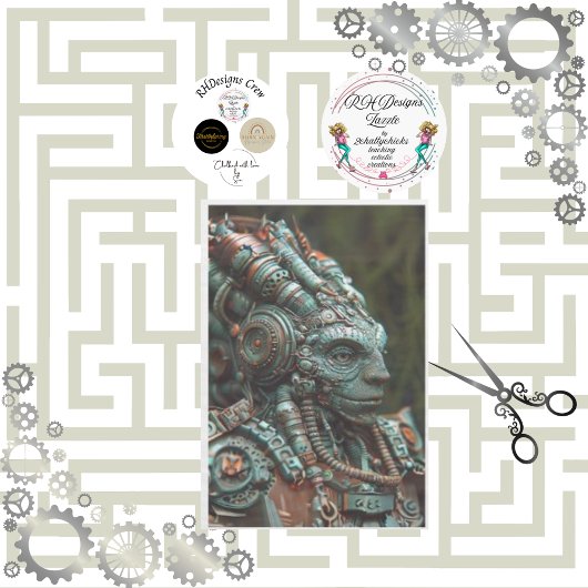 Steampunk Teal Orange Lizard Decoupage 薄葉紙