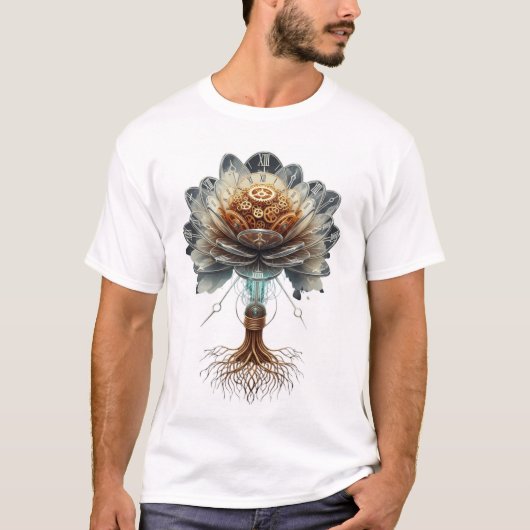 Steampunk Temporal Bloom: Mechanical Nature Engine Tシャツ (正面)