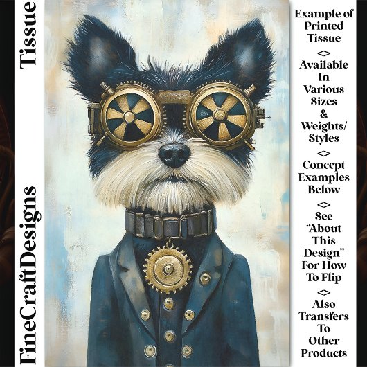 Steampunk Terrier Dog In Gogles CY3 Decompage 薄葉紙