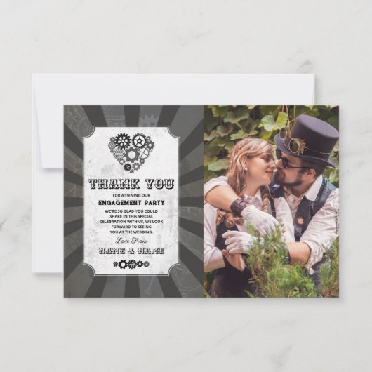 Steampunk Thank You's 結婚ハート写真 招待状 (正面)