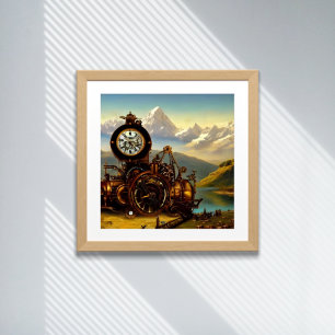 Steampunk Time Machine in Swiss Alpsファンタジー・アート ポスター