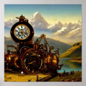 Steampunk Time Machine in Swiss Alpsファンタジー・アート ポスター (正面)