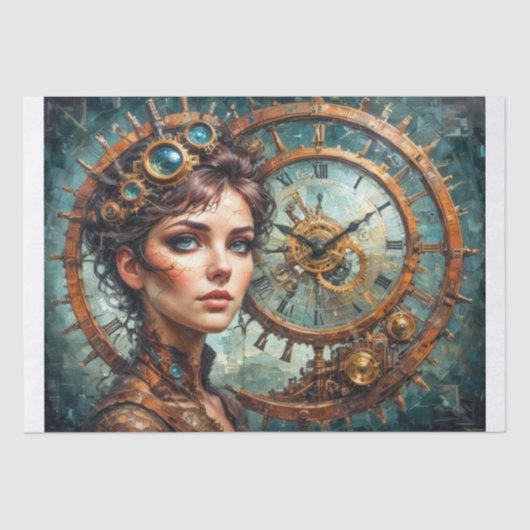 Steampunk Timekeeper Portrait Decoupage 薄葉紙 (正面)