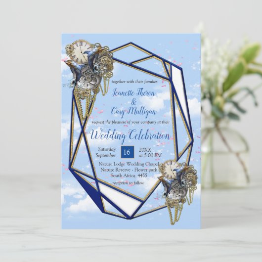 Steampunk Timeless Wedding Partyカードとギフト 招待状 (スタンド正面)