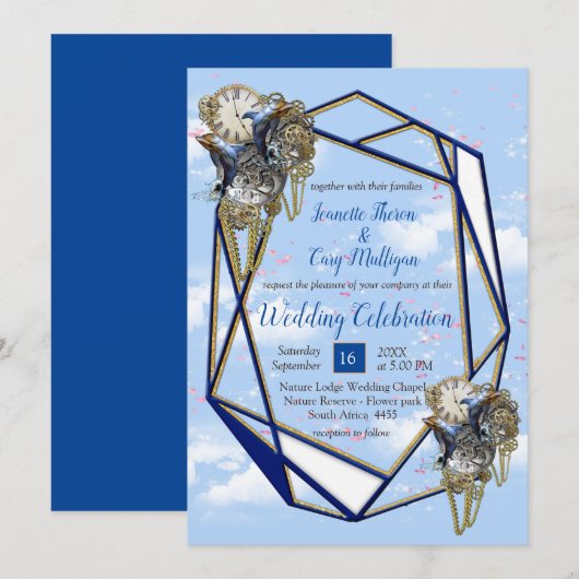 Steampunk Timeless Wedding Partyカードとギフト 招待状 (正面/裏面)