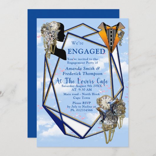 Steampunk Timeless Wedding Partyカードとギフト 招待状 (正面/裏面)