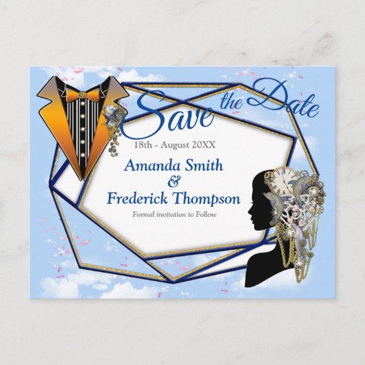 Steampunk Timeless Wedding Partyカードとギフト 案内ポストカード (正面)