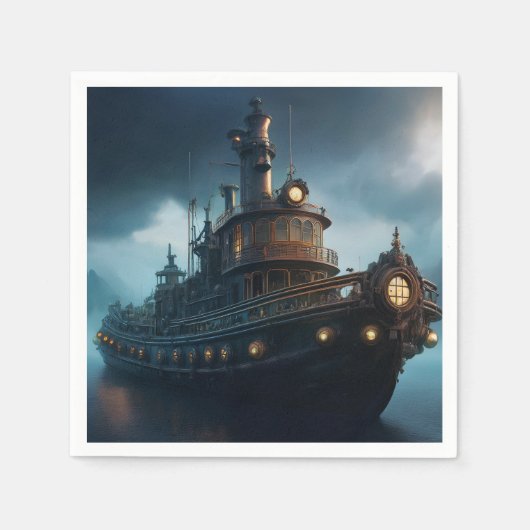 Steampunk Tugboat On A Cloudy Day Mousepad スタンダードカクテルナプキン (正面)