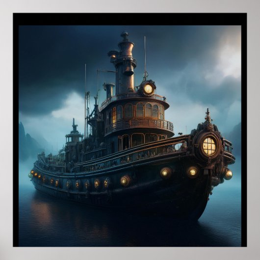 Steampunk Tugboat On A Cloudy Day Mousepad ポスター (正面)
