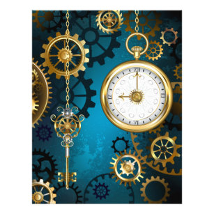 Steampunk turquoise Background with Gears チラシ