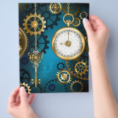 Steampunk turquoise Background with Gears チラシ (手)