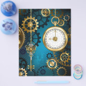Steampunk turquoise Background with Gears チラシ (シングル)