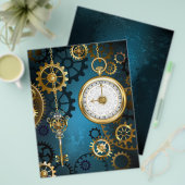 Steampunk turquoise Background with Gears チラシ (正面&裏面)