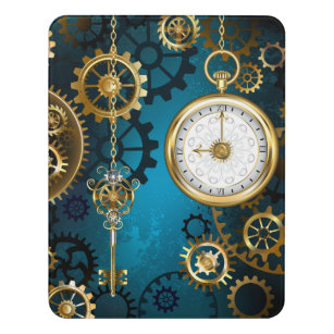 Steampunk turquoise Background with Gears ドアサイン