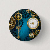 Steampunk turquoise Background with Gears 缶バッジ (正面)