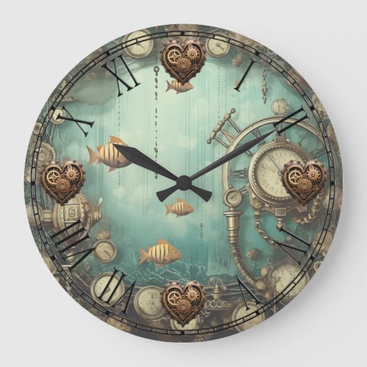 Steampunk Under Water Wall Clock ラージ壁時計 (正面)
