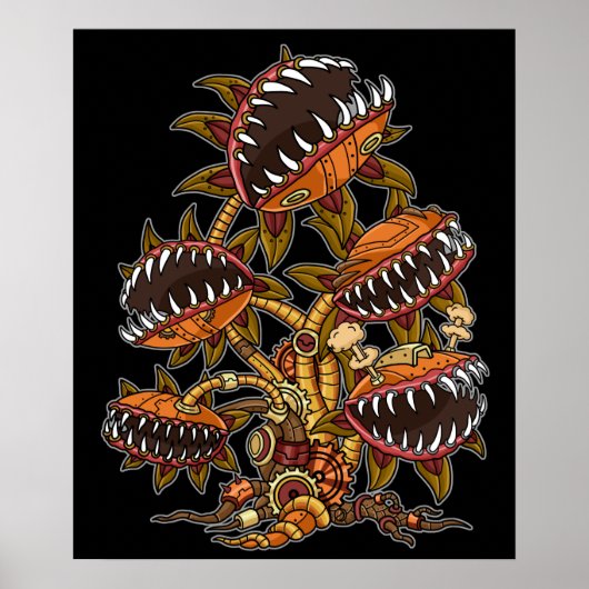 Steampunk Victorian Carnivorous Plant Venus Fly ポスター (正面)