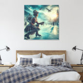 Steampunk Victorian Fantasy Winter Messenger キャンバスプリント (インサイチュ (寝室))