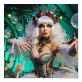 Steampunk Victorian Futuristic Green Dancer フォトプリント