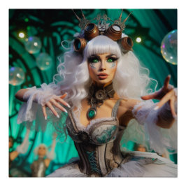 Steampunk Victorian Futuristic Green Dancer ポスター