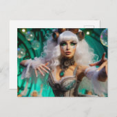 Steampunk Victorian Futuristic Green Dancer ポストカード (正面/裏面)