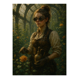 Steampunk Victorian Gardener Art ポスター